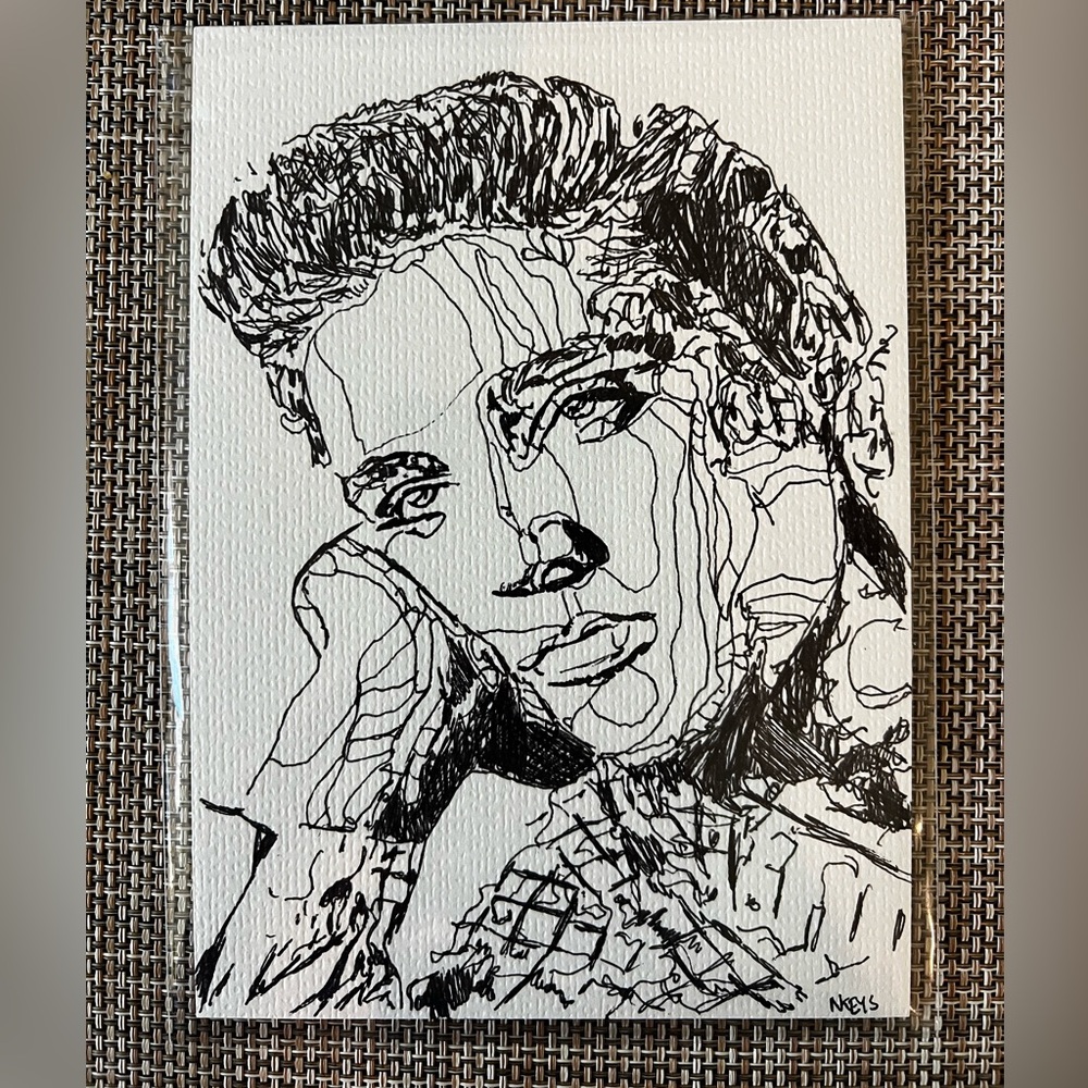 Elvis Black and White original pen on paper portrait 5x7 fan art